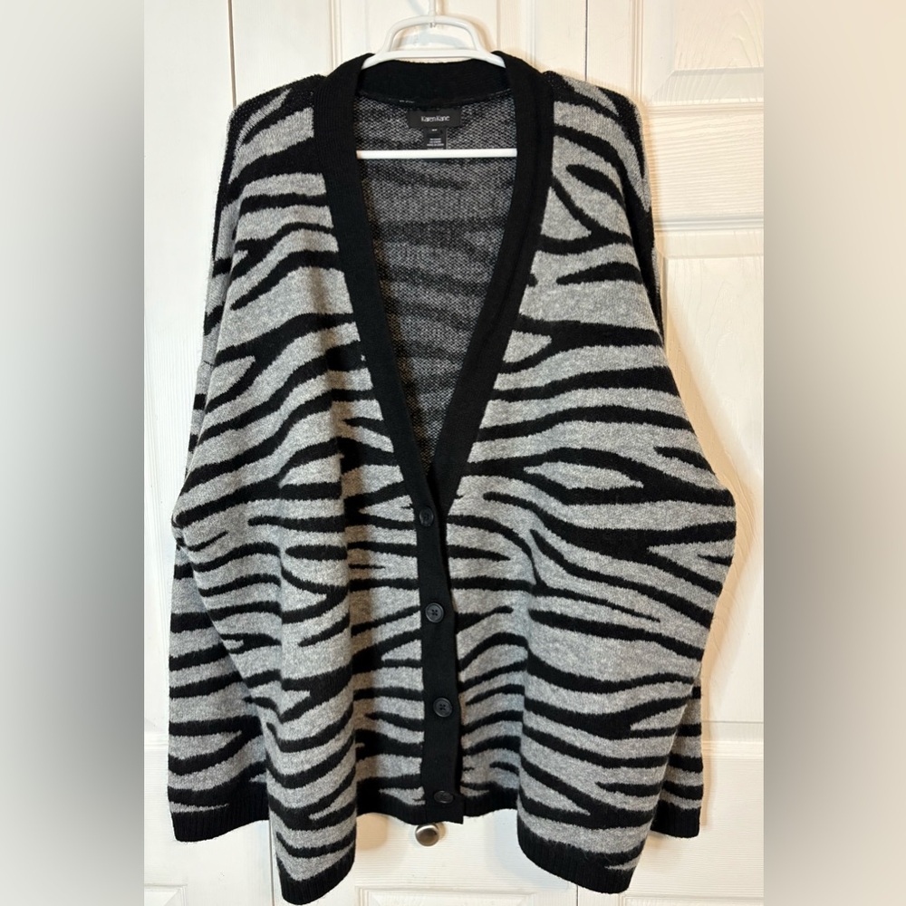 Karen Kane Black and Gray Zebra Print Button Cardigan